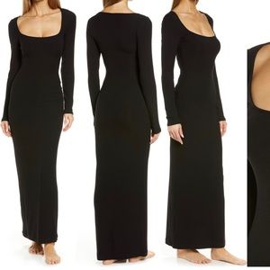 Skims Soft Long Sleeve Black Maxi Dress M